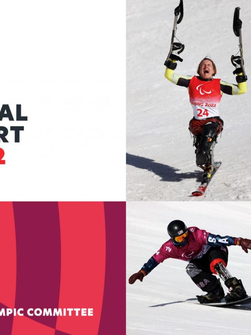 The cover of the 2022 IPC Annual Report, features six images of Para athletes