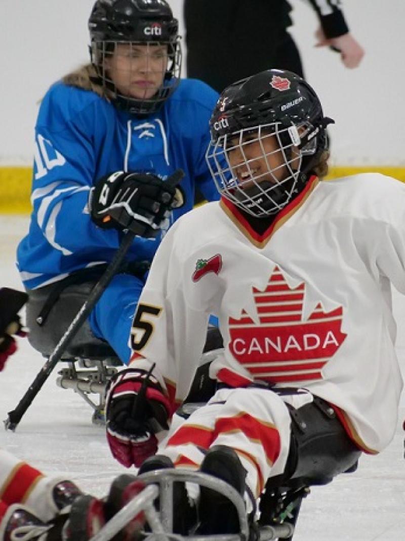 Alyssa White of Canada (centre) in action during the Green Bay 2023 Women's World Challenge.