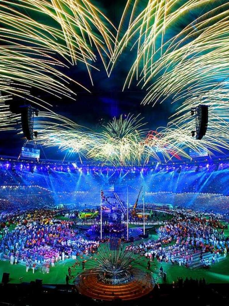 Fireworks light up the night sky above the Olympic Stadium at the London 2012 Closing Ceremony.