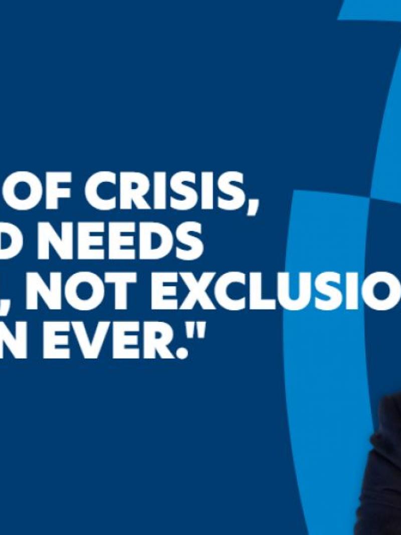 Quote graphic of IPC President Andrew Parsons that reads: At a time of crisis, the world needs inclusion, not exclusion, more than ever