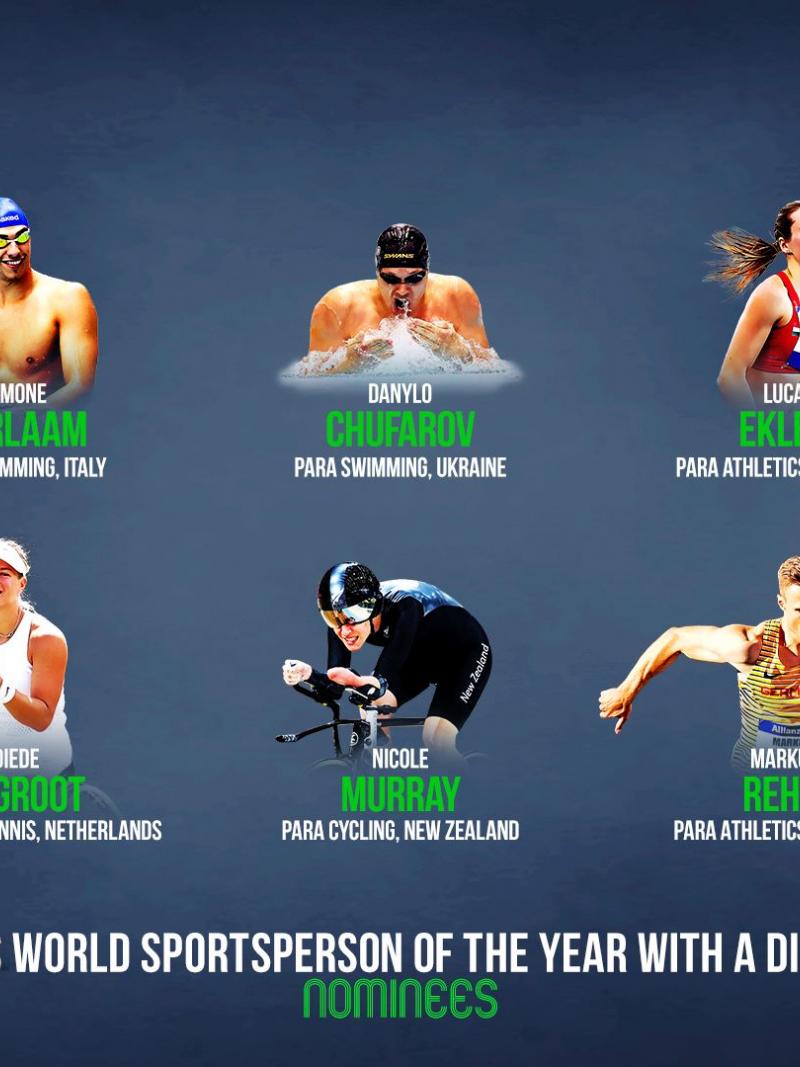 A graphic with photos of six Paralympic athletes and the words "Laureus World Sportsperson of the Year with a Disability nominees"