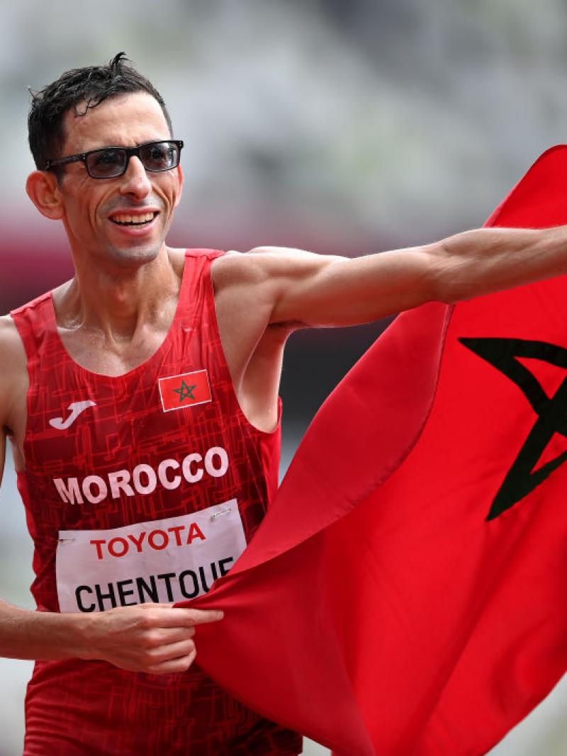 El Amin Chentouf celebrates with the Morocco flag