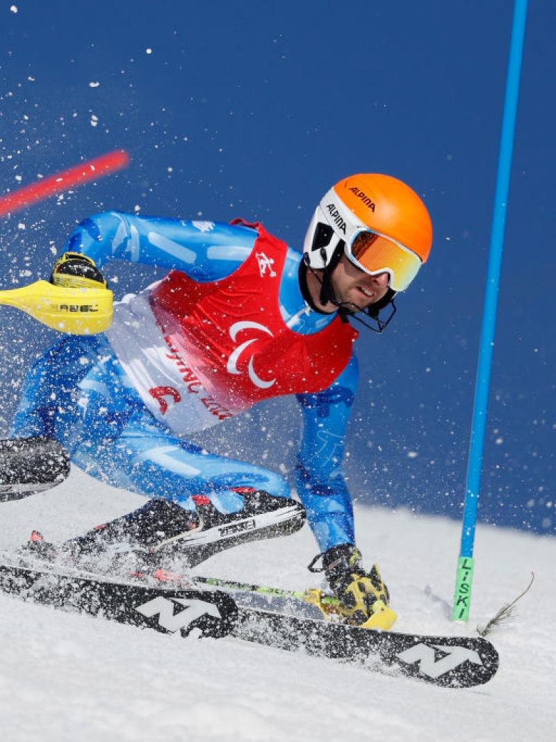 A male skier competes at Beijing 2022.