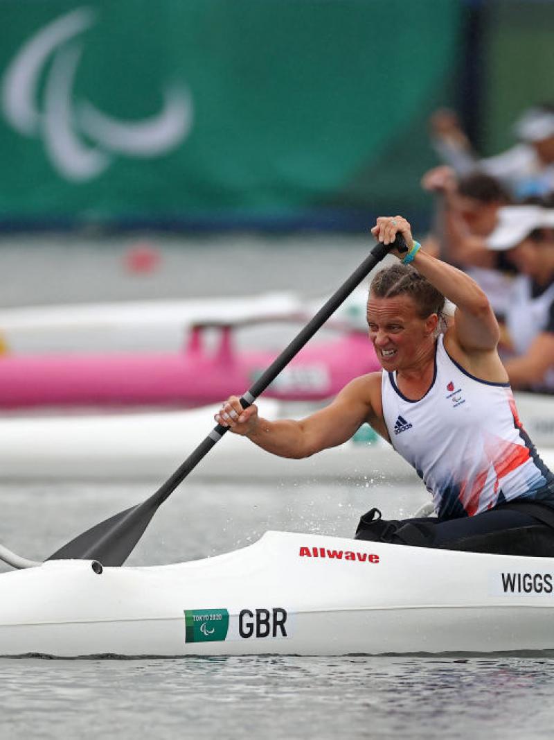 Emma Wiggs, a Para canoe athlete from Great Britain, competes at the Tokyo 2020 Paralympics.
