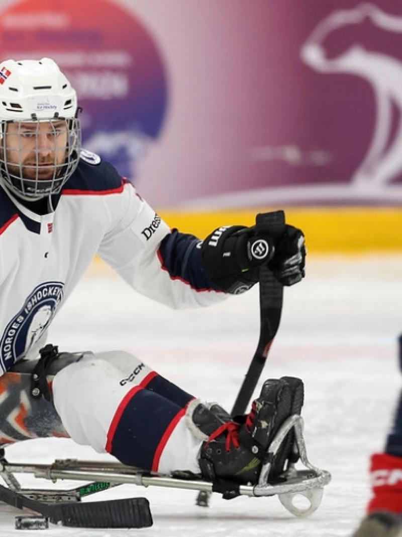 A Norwegian Para ice hockey player in a game