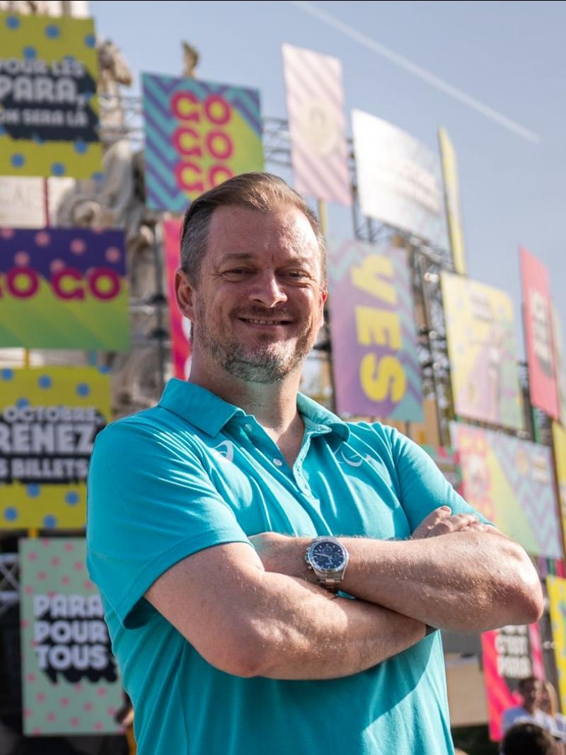 IPC President Andrew Parsons poses for a photo during Paris 2024 Paralympic Day