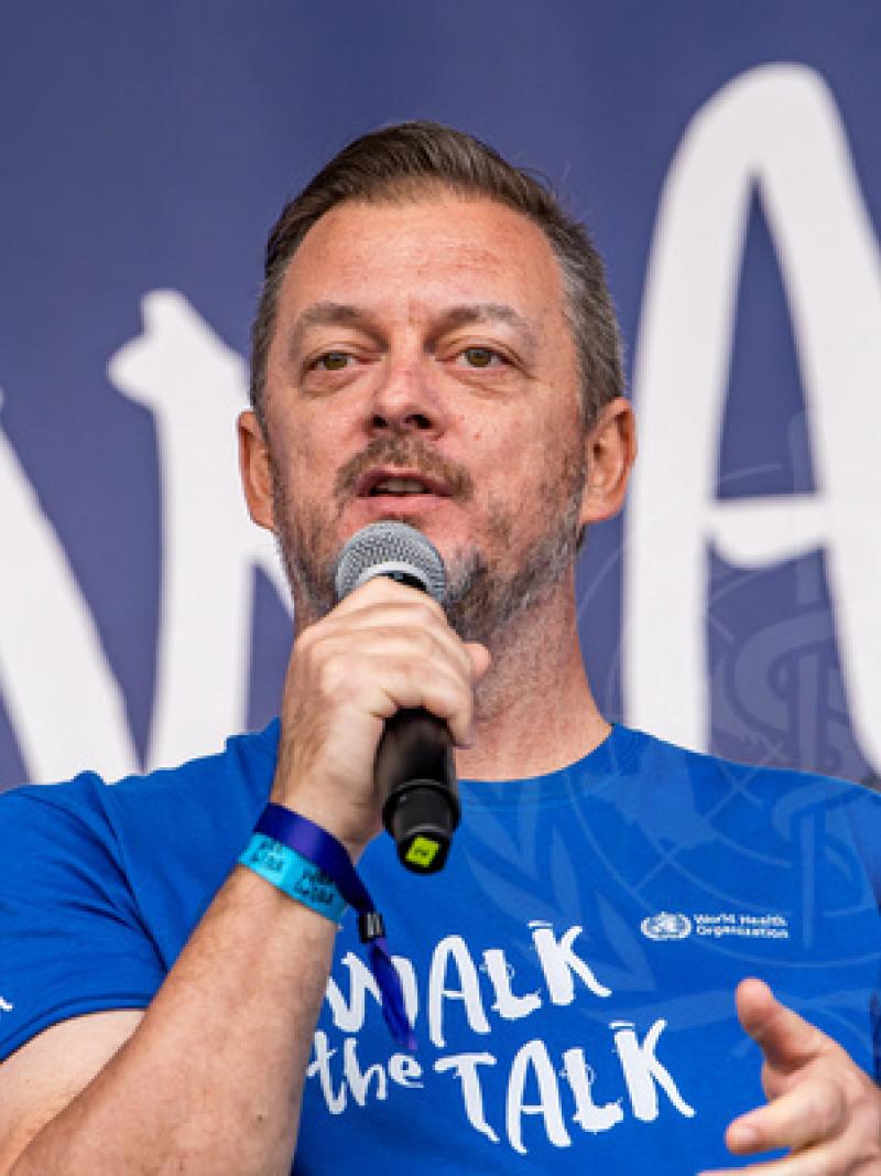 IPC President Andrew Parsons makes a speech during an event organised by the World Health Organization