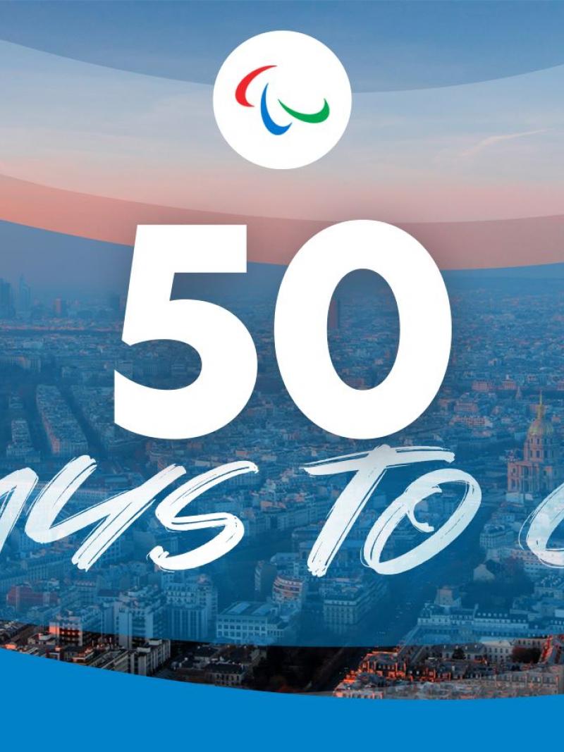 The Paris 2024 mascots and the letters read 50 Days to Go