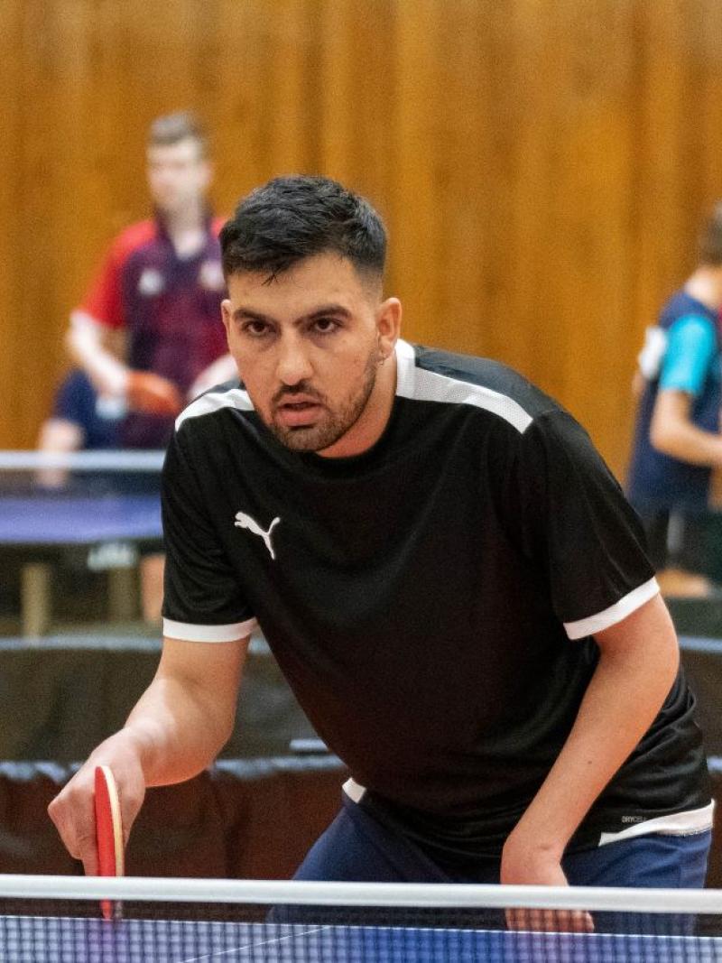 Sayed Amir Hossein Pour, a member of the Refugee Paralympic Team, competes in Para table tennis