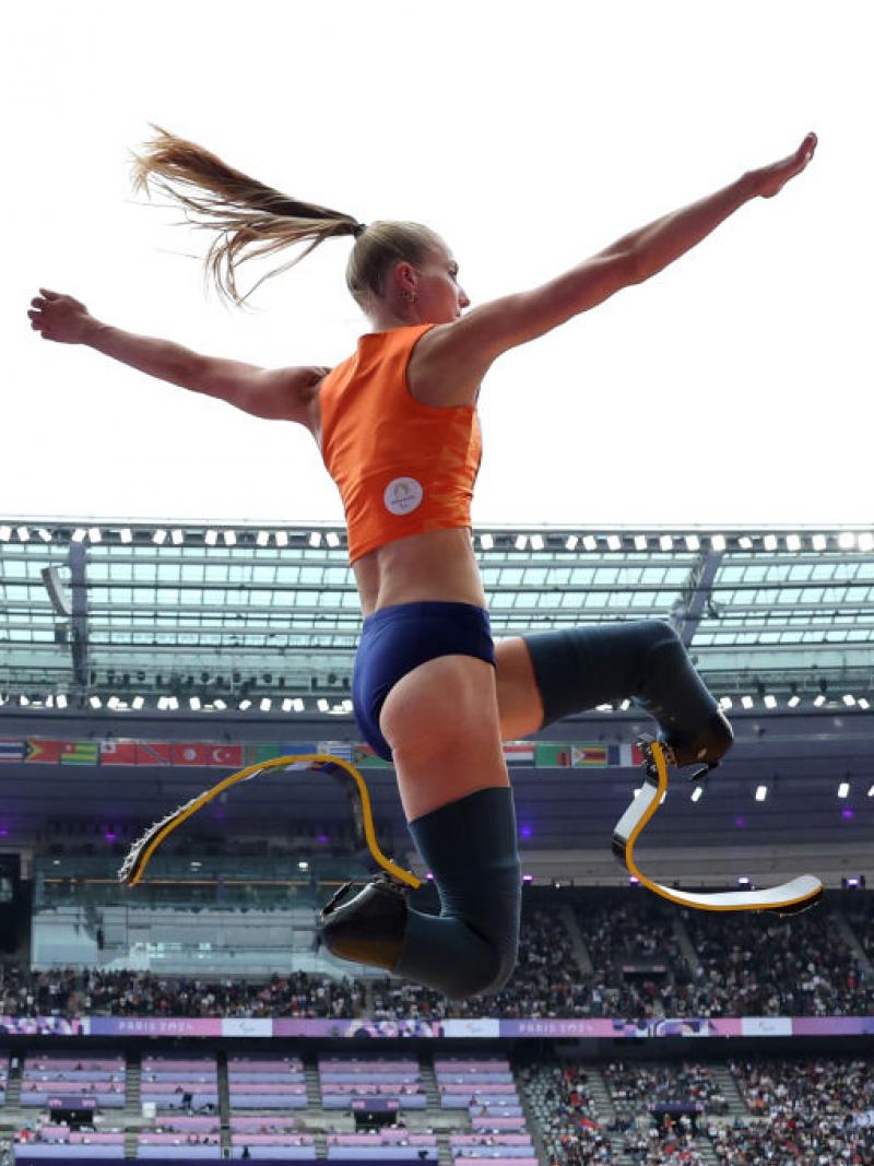Netherlands long jumper Fleur Jong leaps to a gold medal in front of a big crowd at the Stade De France