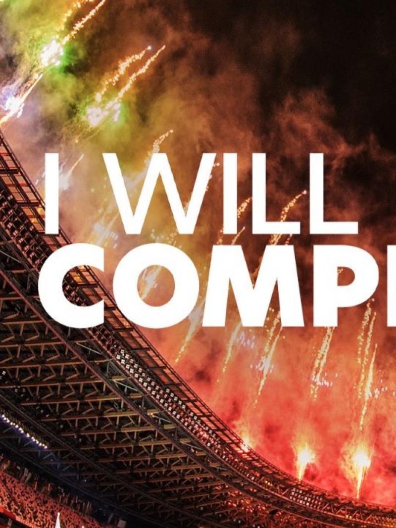 A photo of fireworks and the words "I will be competing"