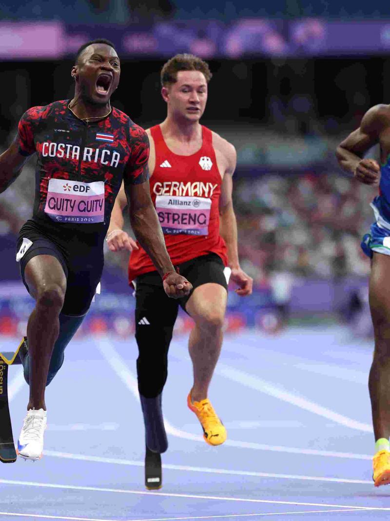 An athlete celebrate after winning