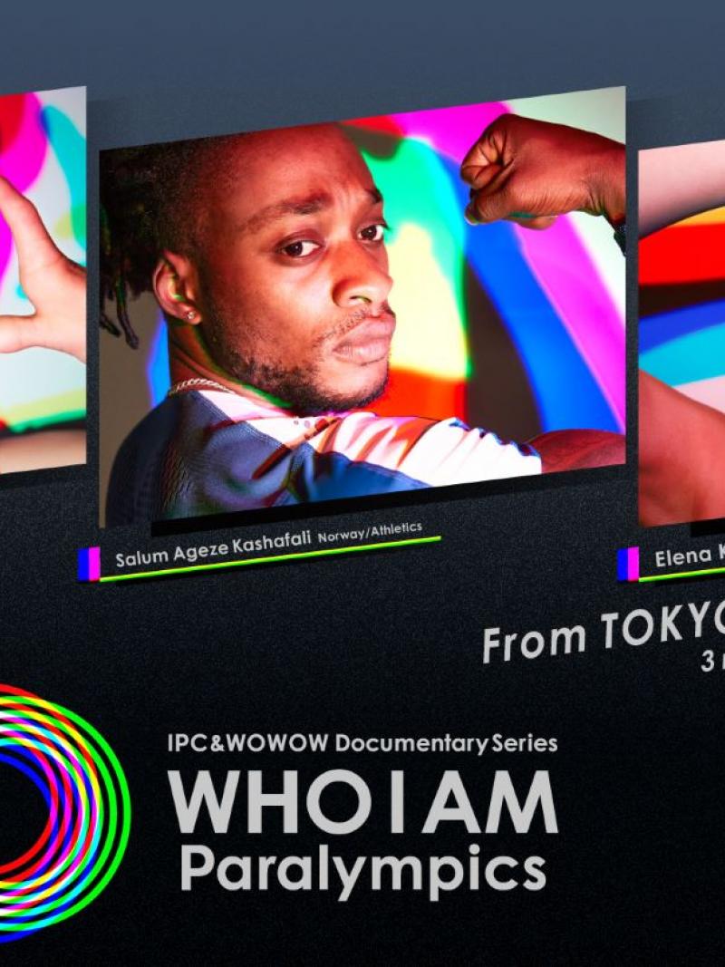 A black graphic with a logo of "WHO I AM Paralympics". It has photos of three athletes