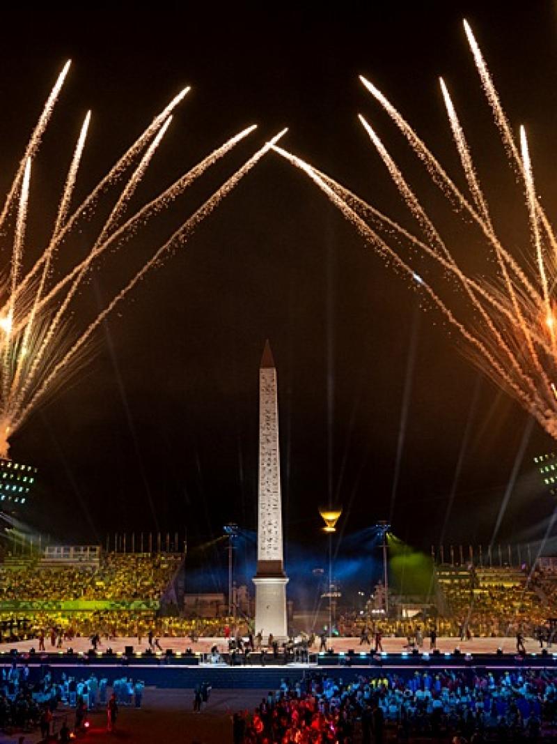 Fireworks over the Place de la Concorde during the closing stages of the Opening Ceremony of the Paris 2024 Paralympic Games, Paris, France