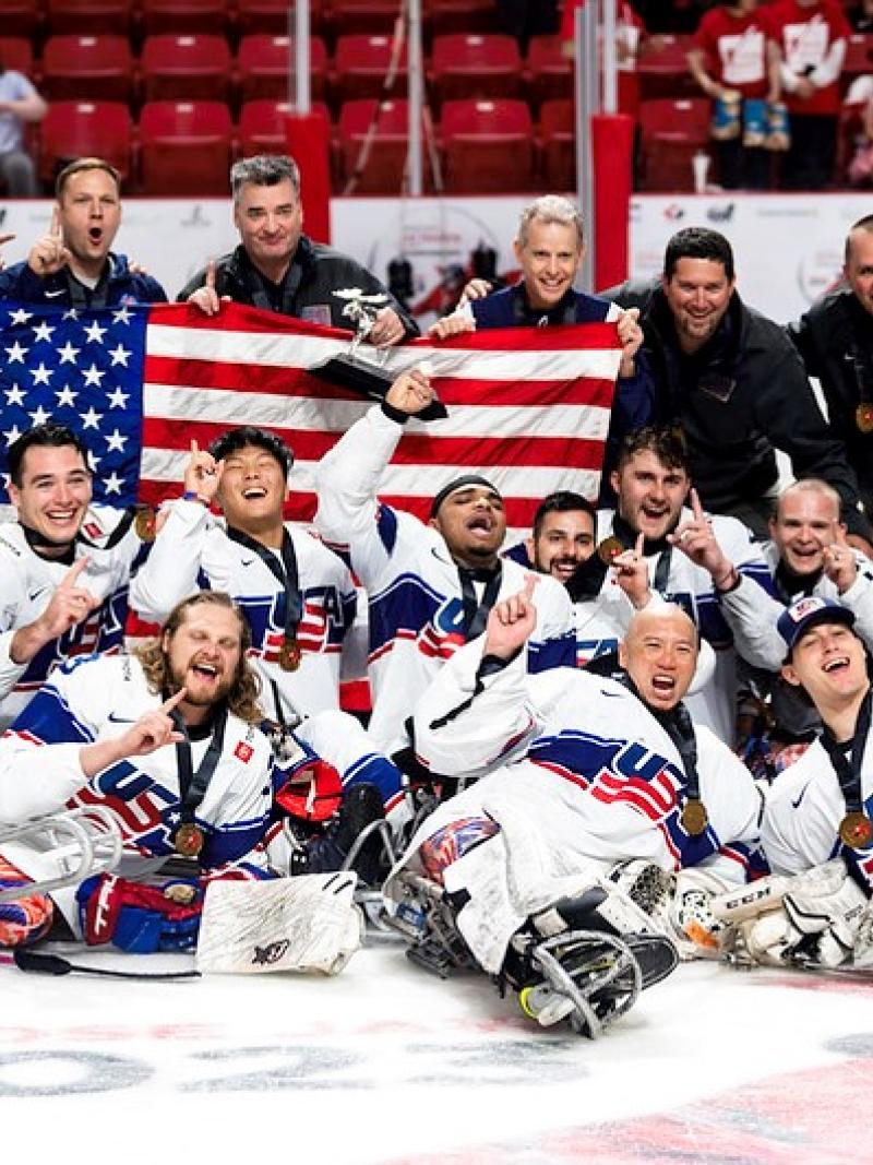Team USA Para Ice Hockey celebrating on ice