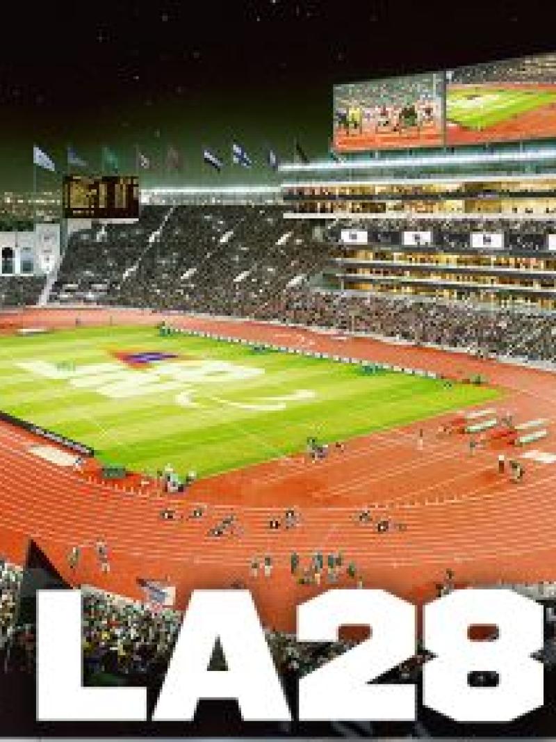 A collaged photo of four mockup of Paralympic venues