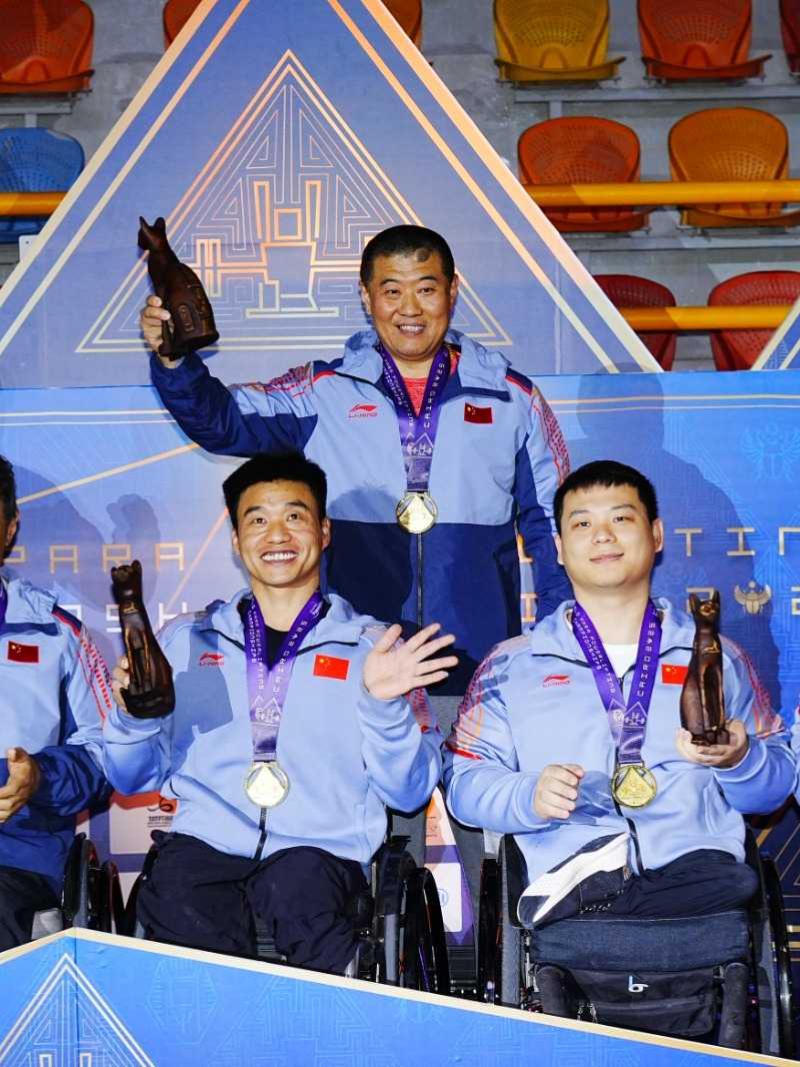 Athletes celebrate on podium