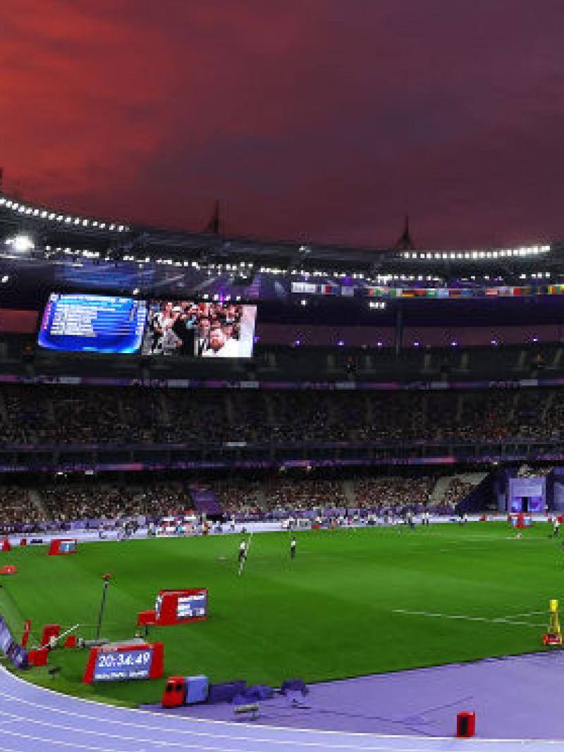 A wide shot of the Stade de France, the venue of the Paris 2024 Paralympics athletics events