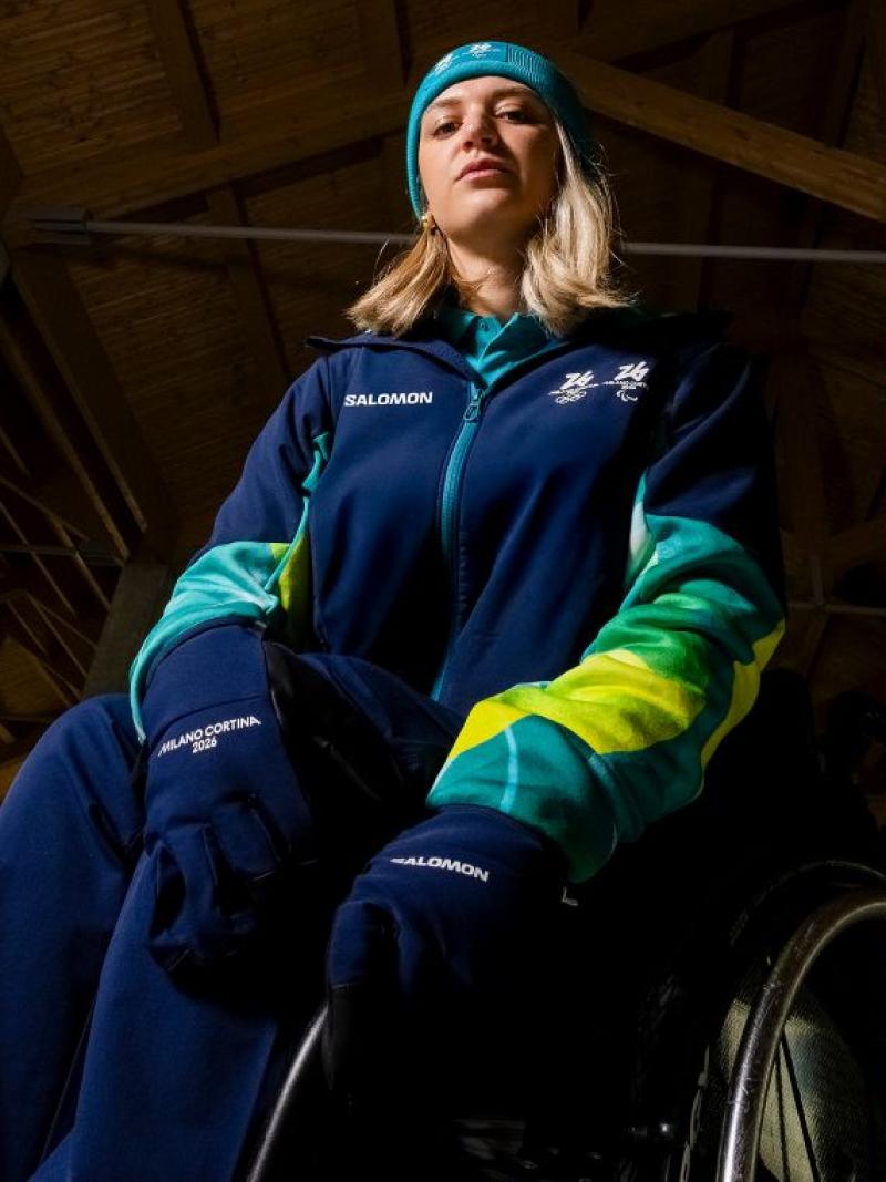 A collage of three people wearing the official Milano Cortina 2026 Paralympic Winter Games uniforms