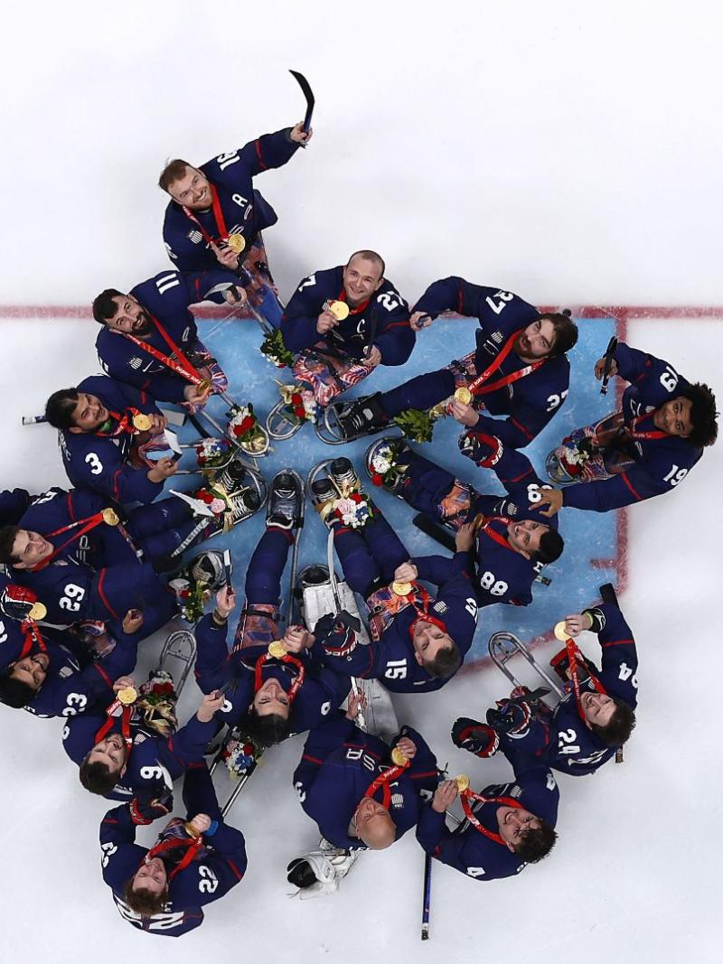 Athletes celebrate in joy