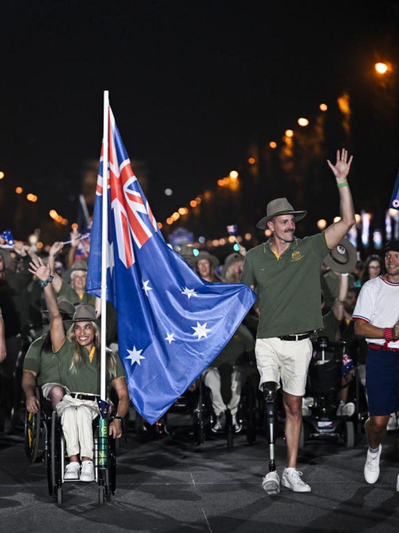 Australian athletes take part in the Parade of Nations during the Paris 2024 Opening Ceremony