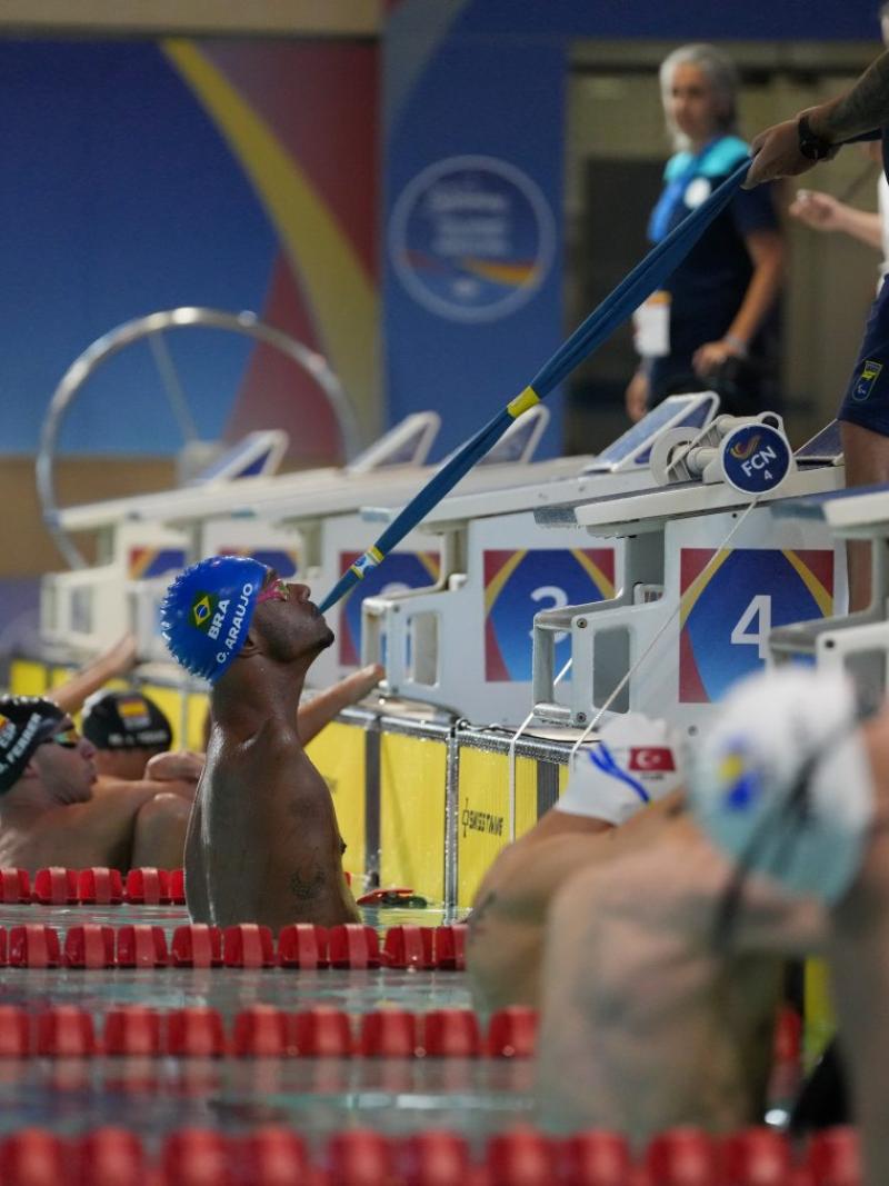 An athlete gets ready for his swim