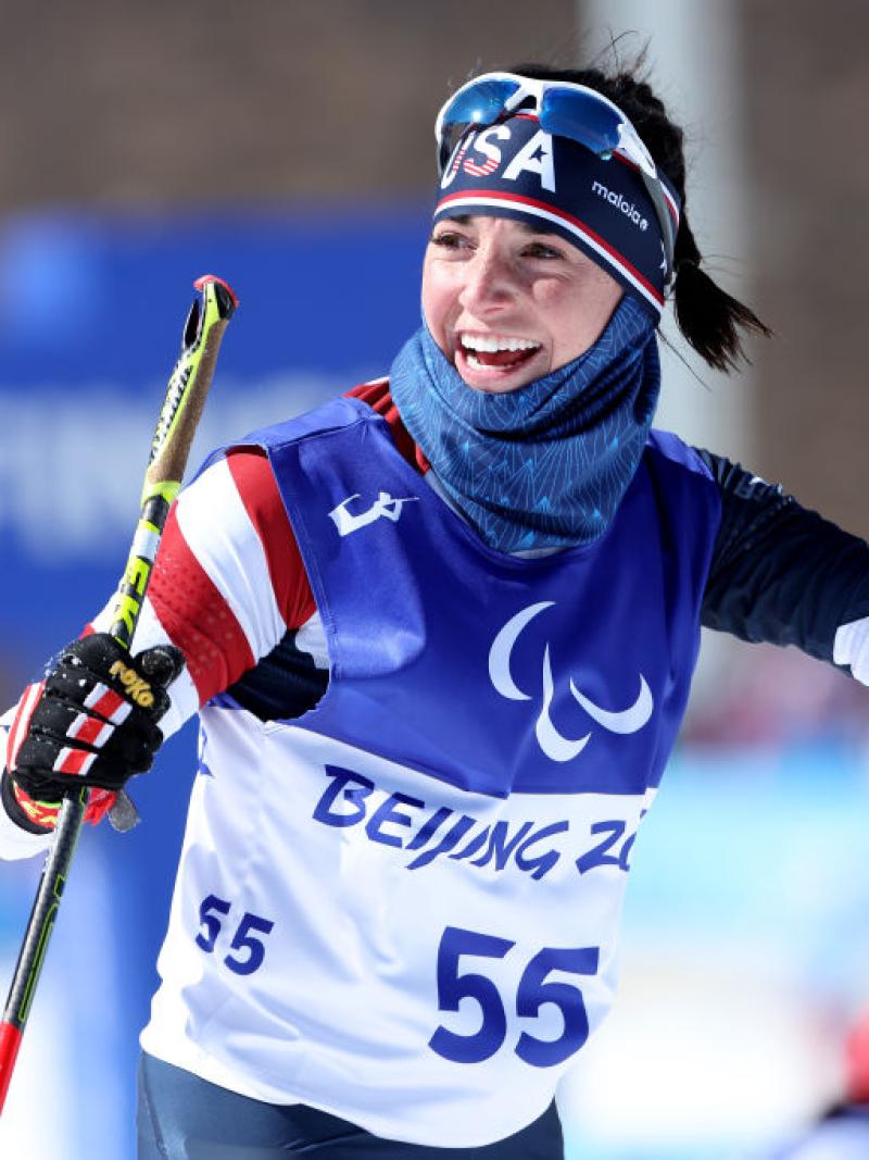 Dani Aravich from team USA competing in Para Cross Country Skiing at the Beijing 2022 Paralympic Winter Games.