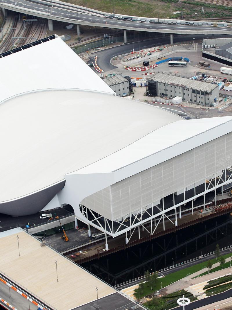Aerial view of the Aquatics Center in July 2011