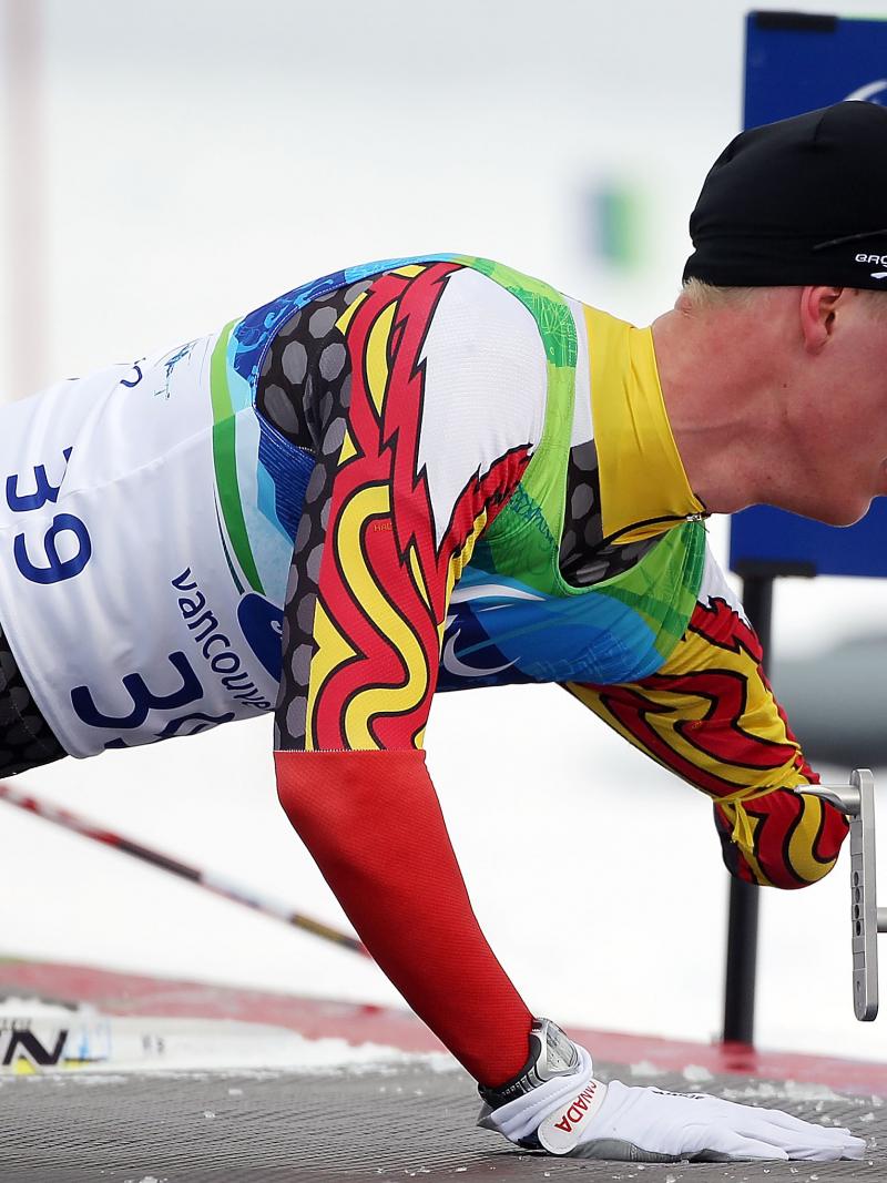 Mark Arendz (CAN) competes in the Men's 12.5km Standing Biathlon event at the Vancouver 2010 Paralympic Winter Games.