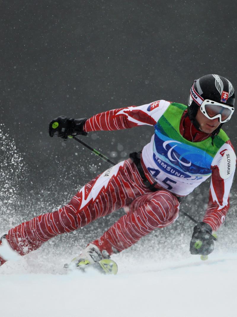 Jakub Krako (SVK) competes in the Men's Visually Impaired Giant Slalom at the Vancouver 2010 Paralympic Winter Games 