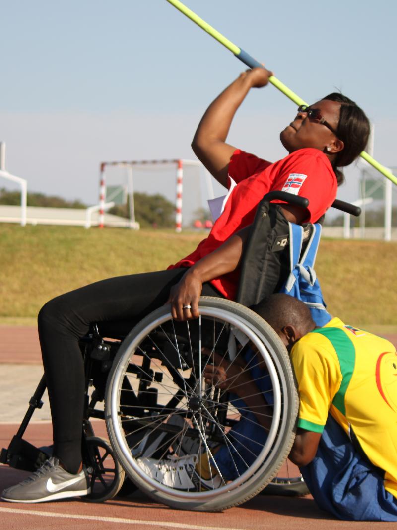 Athlete training at javelin during the IPC development camp in Zambia.