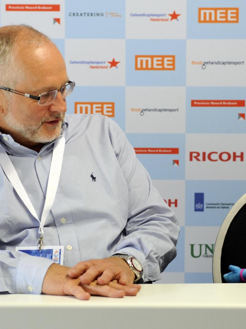 Sir Philip Craven chats with Mandeville at the 2010 IPC Swimming World Championships in Eindhoven, The Netherlands
