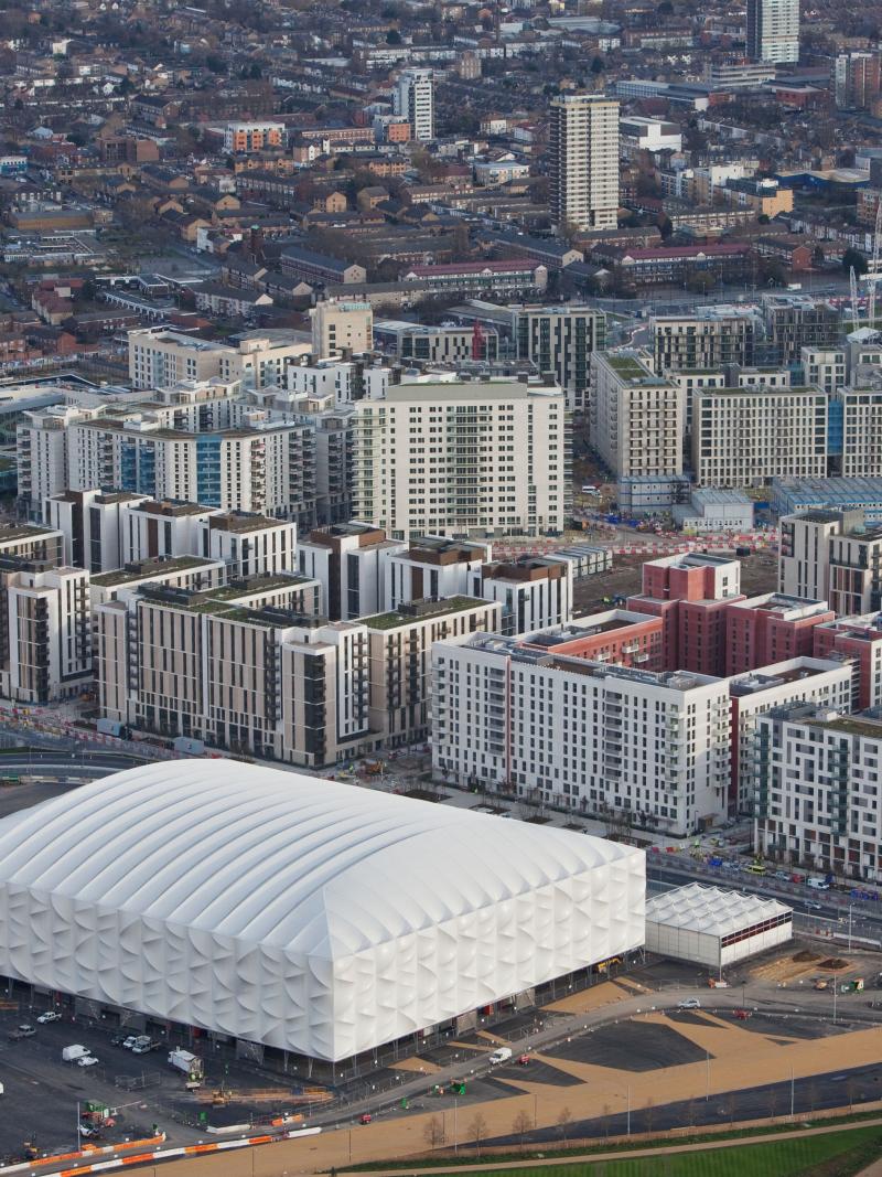 Aerial of Basketball Arena and Olympic Village