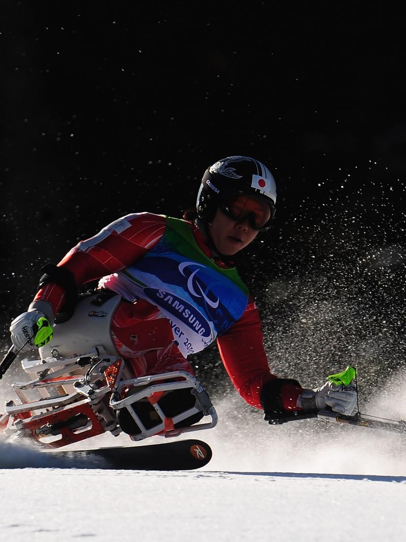 A picture of a woman skiing