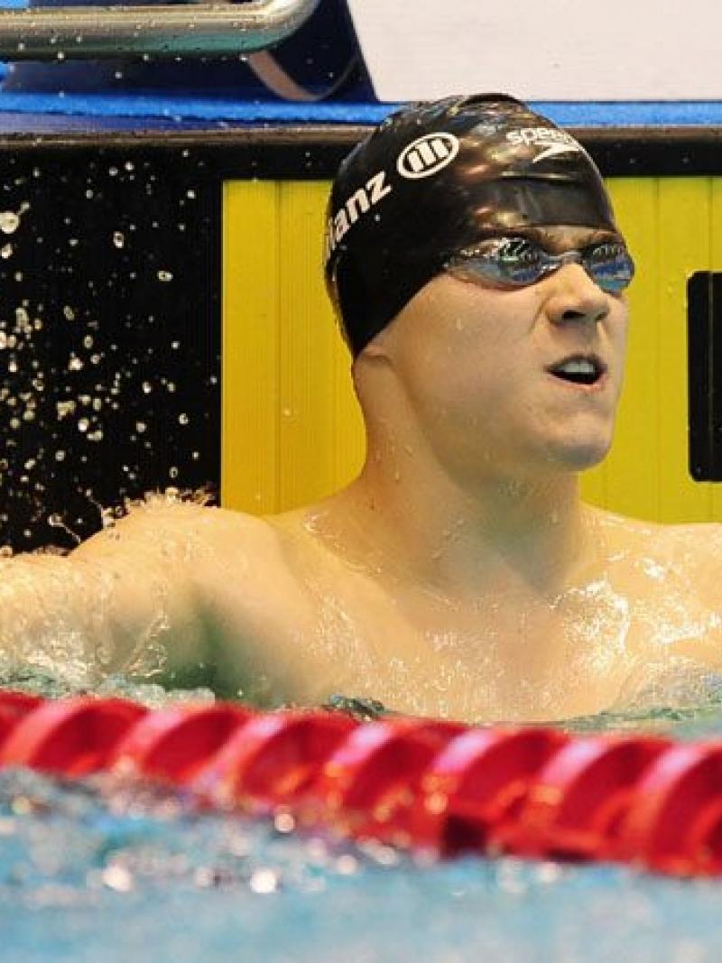 Great Britain's Ollie Hynd pumps his fist in the air after a top swim.