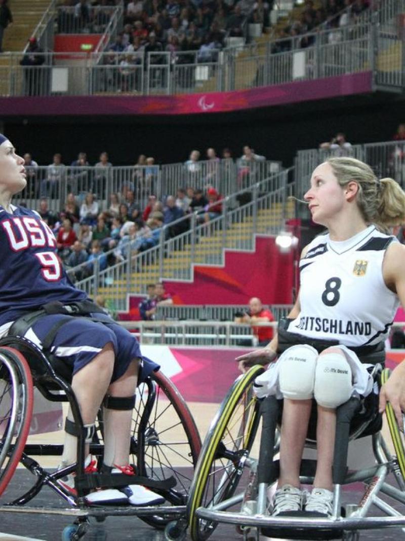 Desi Miller searches for options in the USA's match against Germany