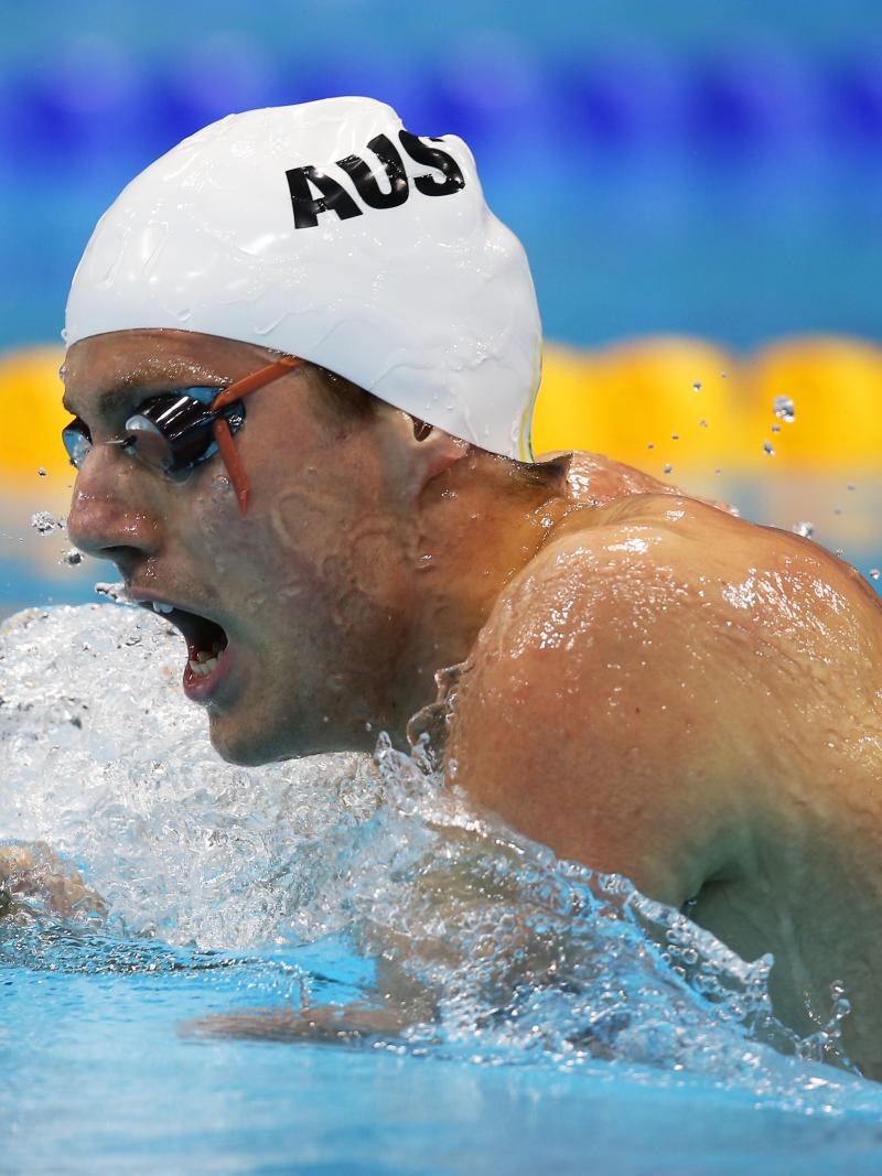 A picture of a man swimming.