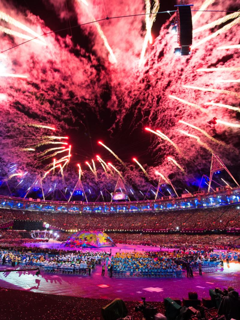 A picture of a firework in a stadium