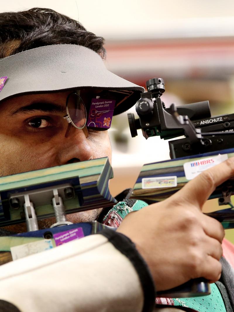Abdulla Sultan Alaryani of The United Arab Emirates competes during the Men's R1-10m Air Rifle Standing SH1 Final