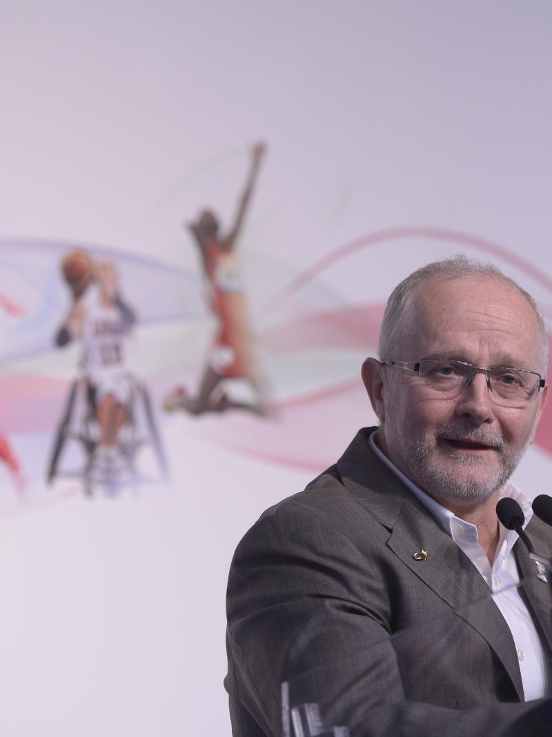 Sir Philip Craven addressing the London 2012 debrief