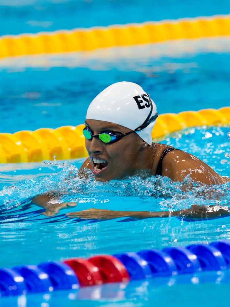 A picture of a woman swimming