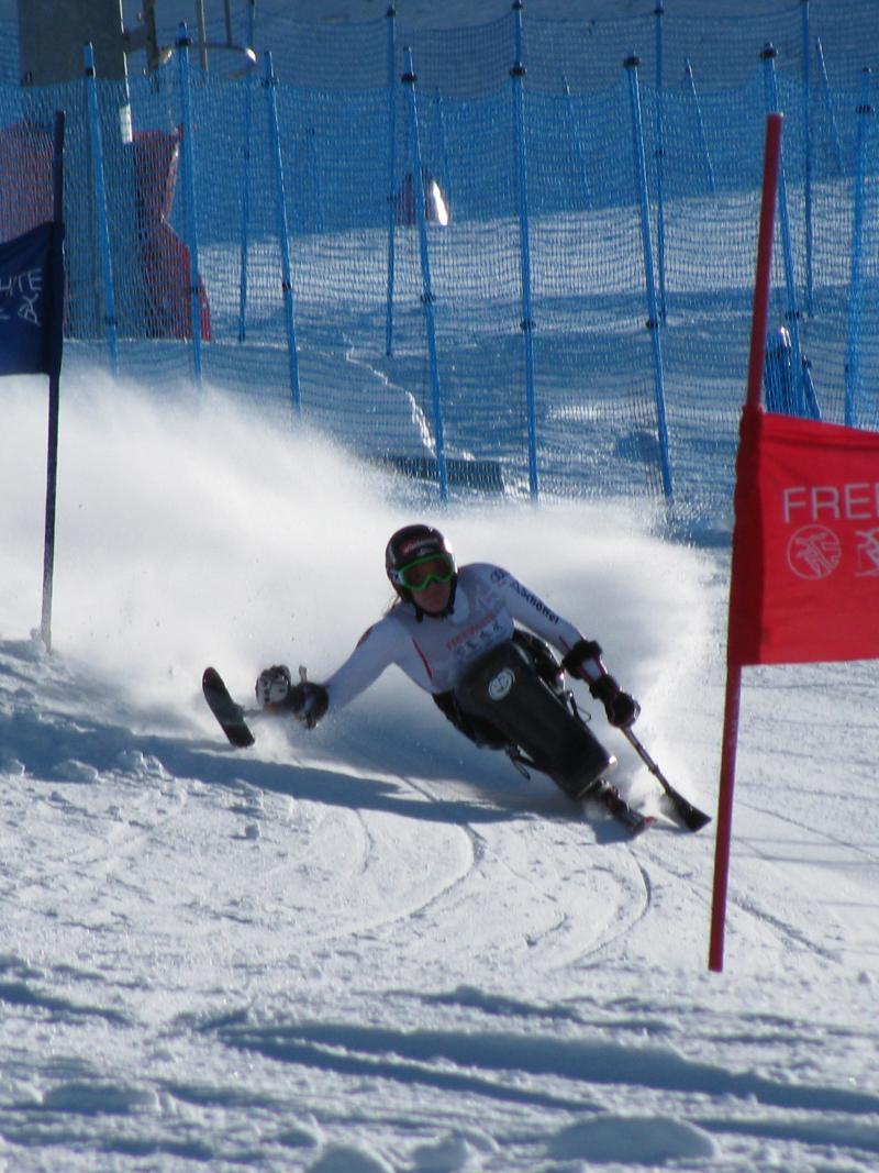 Austria's Claudia Loesch competes giant slalom on a sit ski