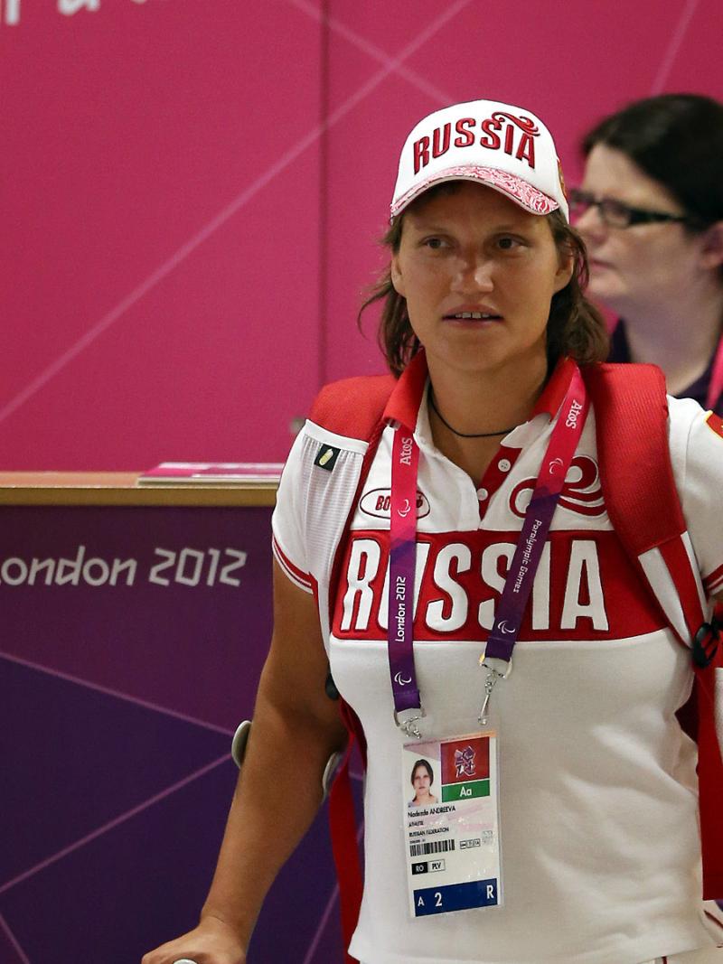 Russia's Nadezda Andreeva arrives at Heathrow airport ahead of London 2012 Paralympic Games
