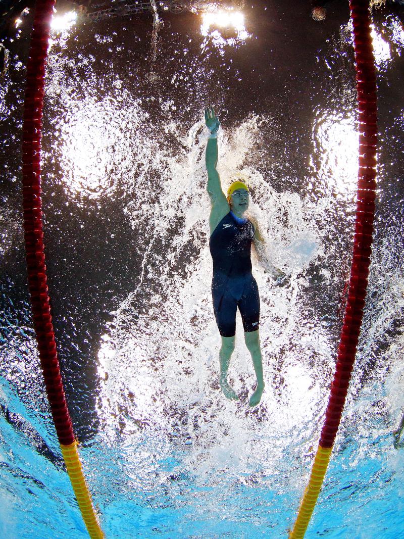 A picture of a woman underwater