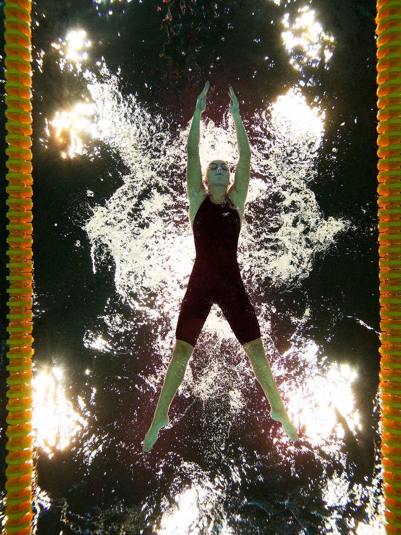 A picture of a woman underwater