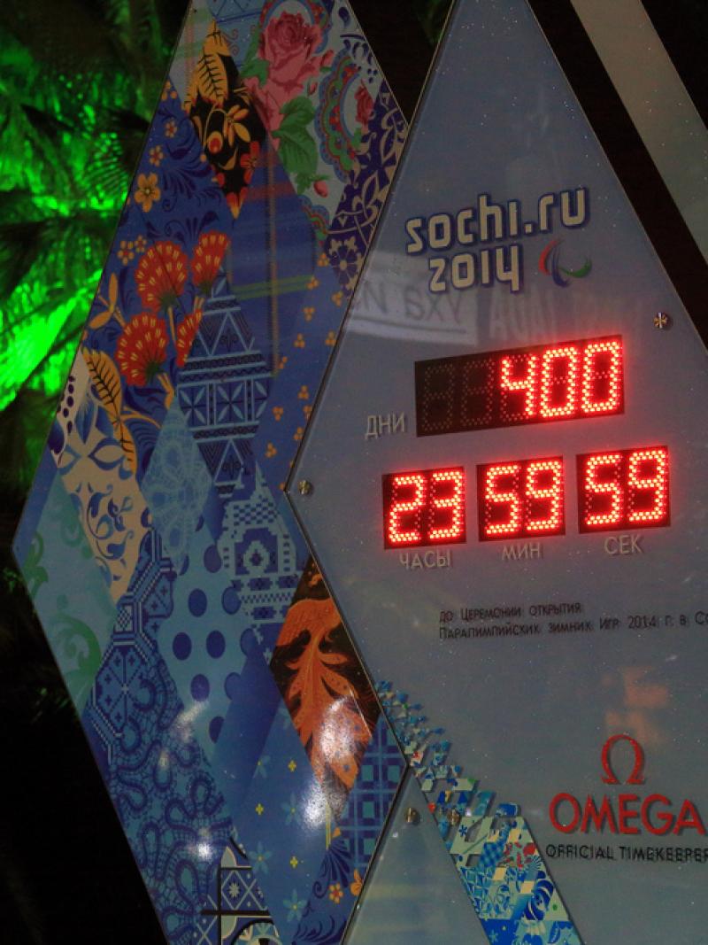 A picture of a stopwatch posting 400 days to go to the Sochi 2014 Paralympic Winter Games.