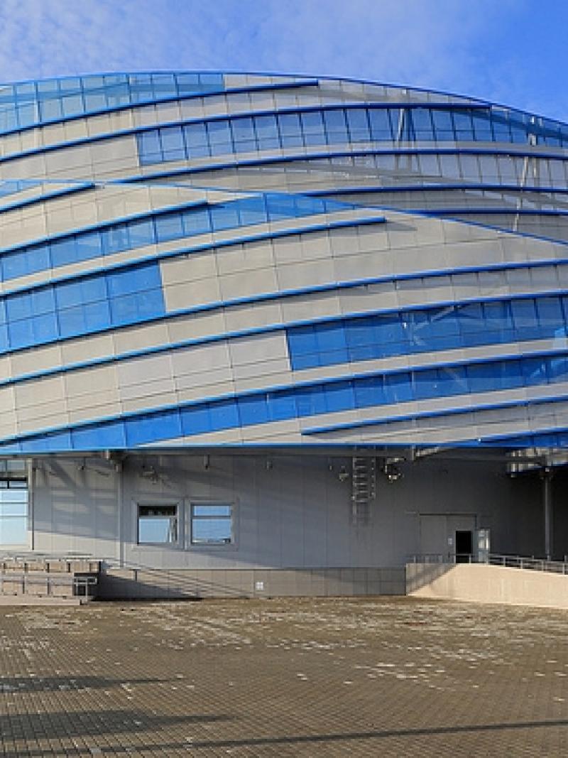 A picture of a sport arena from outside