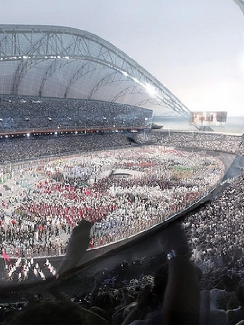A picture of a olympic stadium from inside
