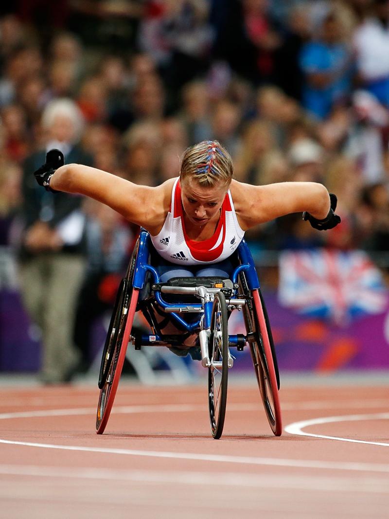 A picture of a woman in a wheelchair during an athletics race