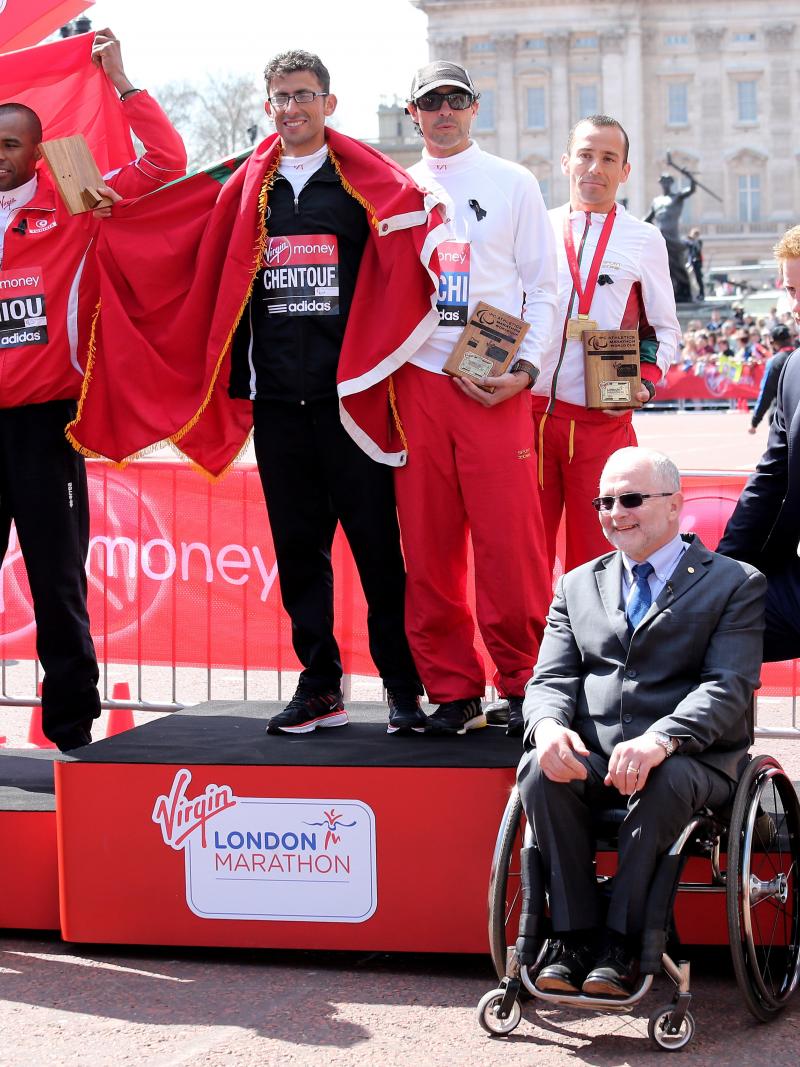 VI class medallists celebrate the first IPC Athletics Marathon World Cup
